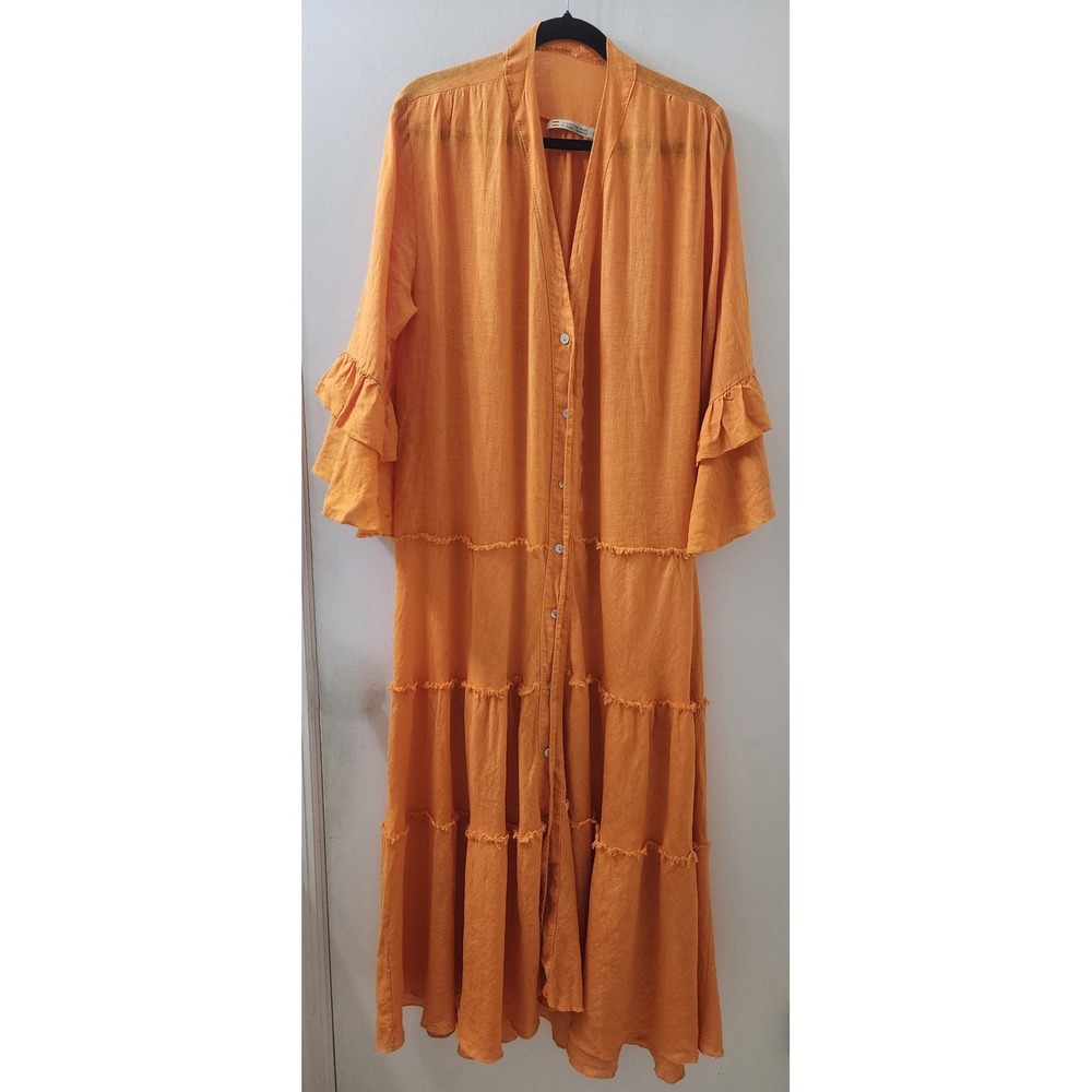 Button-Front Tiered Maxi Dress in Orange